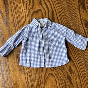 Janie and Jack boys blue and white checkered button down dress shirt 6-12 mo